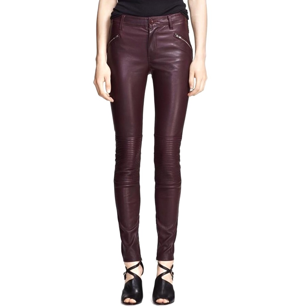 BLK DNM LEATHER MOTORCYCLE SKINNY PANTS DARK RUBY